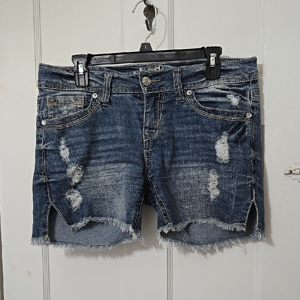 Wallflower Indigo Distressed Denim Shorts Junior 11